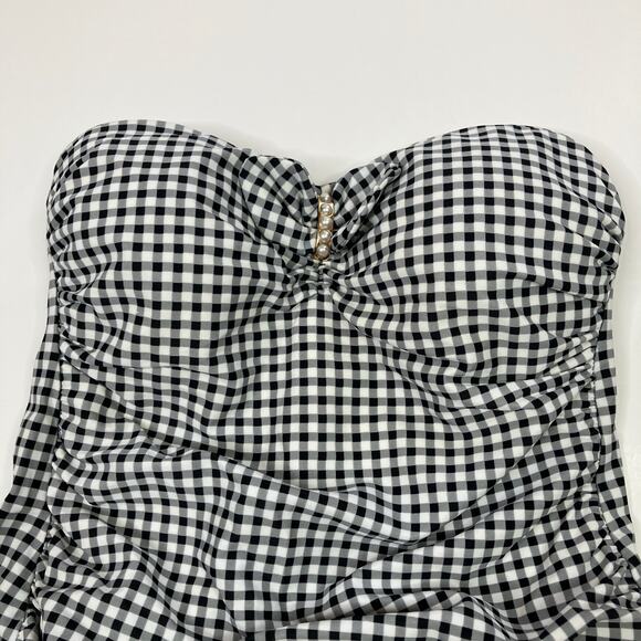 Allen B by Allen Schwartz | Black Gingham Strapless Swimsuit One Piece Womens 8 - Picture 2 of 6